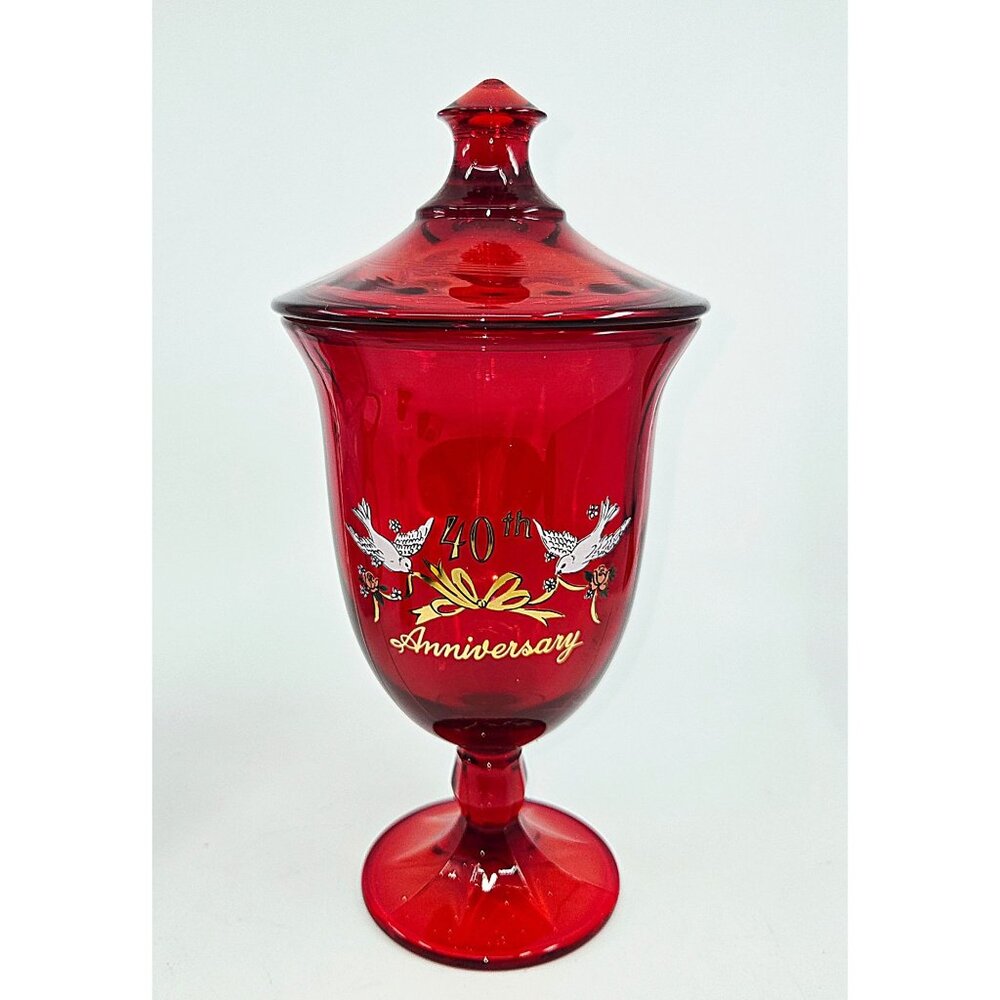 Viking glass red candy dish excellent condition